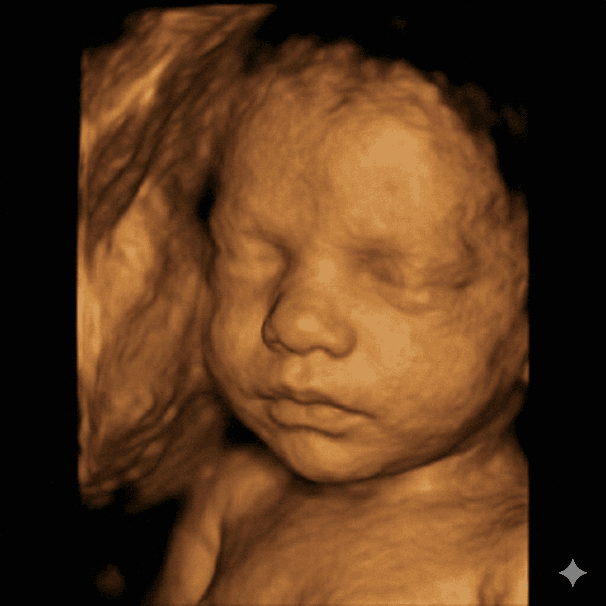 Grainy 4D ultrasound scan of baby face